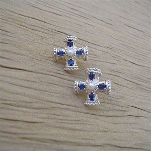 Judith Ripka Maltese Cross Earrings-925-Sapphire